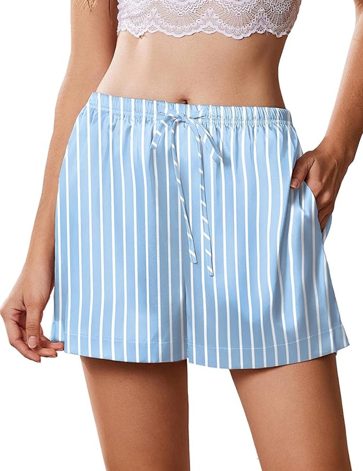 Ekouaer Striped Satin Shorts