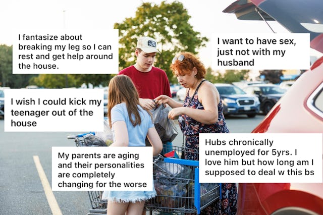 A woman with curly hair and a man in a cap are at a parking lot by a car, discussing personal frustr...