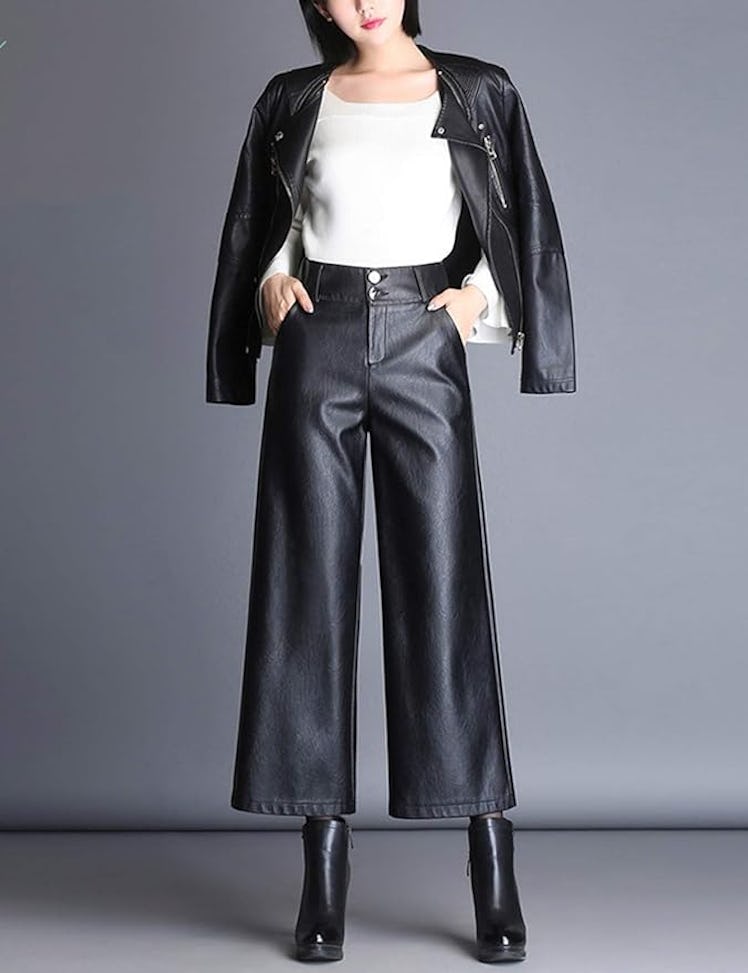HaoMay High Waist Faux Leather Cropped Pants
