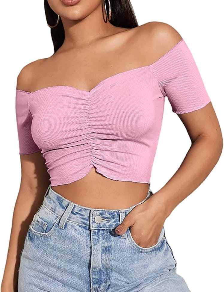 LYANER Off Shoulder Ruched Top