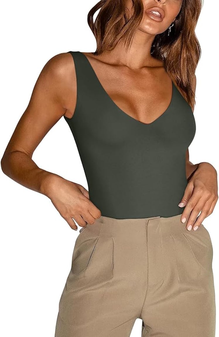 REORIA Deep V Neck Bodysuit
