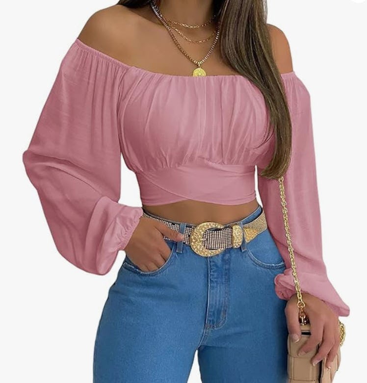 MIRACMODA Off Shoulder Ruched Tie-Back Top