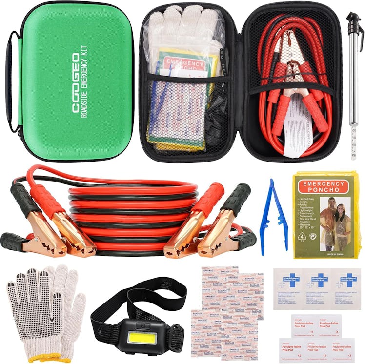 COOGEO Car Roadside Emergency Kit with Battery Jumper Cables