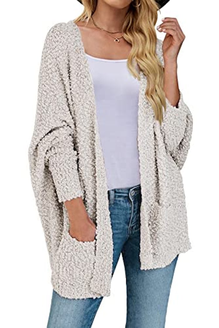 MEROKEETY Women's 2025 Winter Fuzzy Popcorn Batwing Sleeve Cardigan Knit Oversized Sherpa Sweater Co...