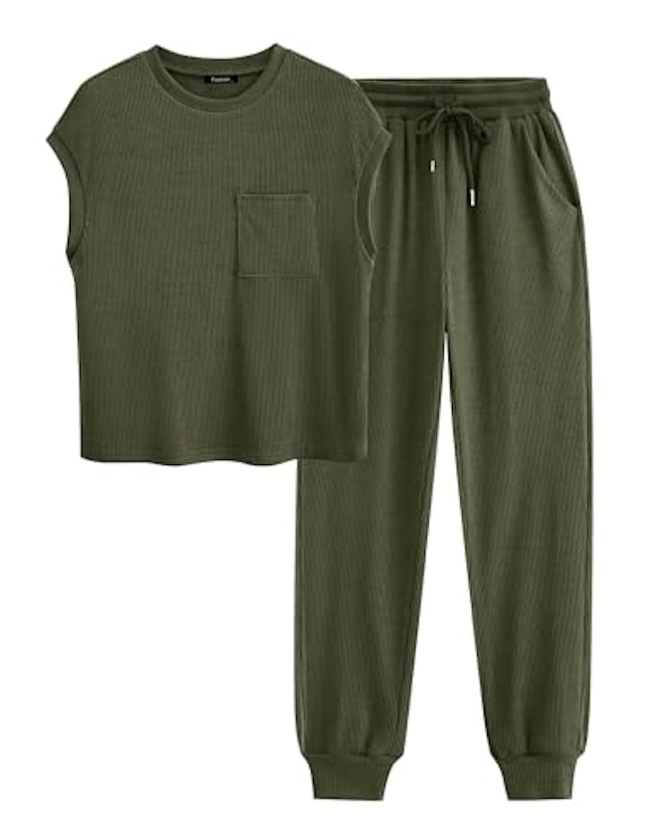 BTFBM 2 Piece Outfits for Women Summer Casual Short Sleeve Tops and Long Pants Lounge Sets Tracksuit...