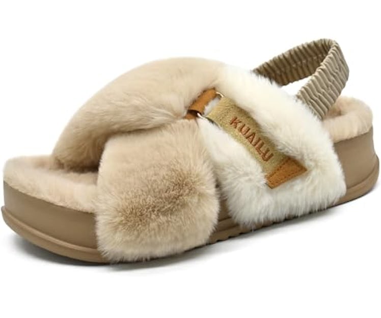 KuaiLu Fuzzy Criss Cross Platform Slippers