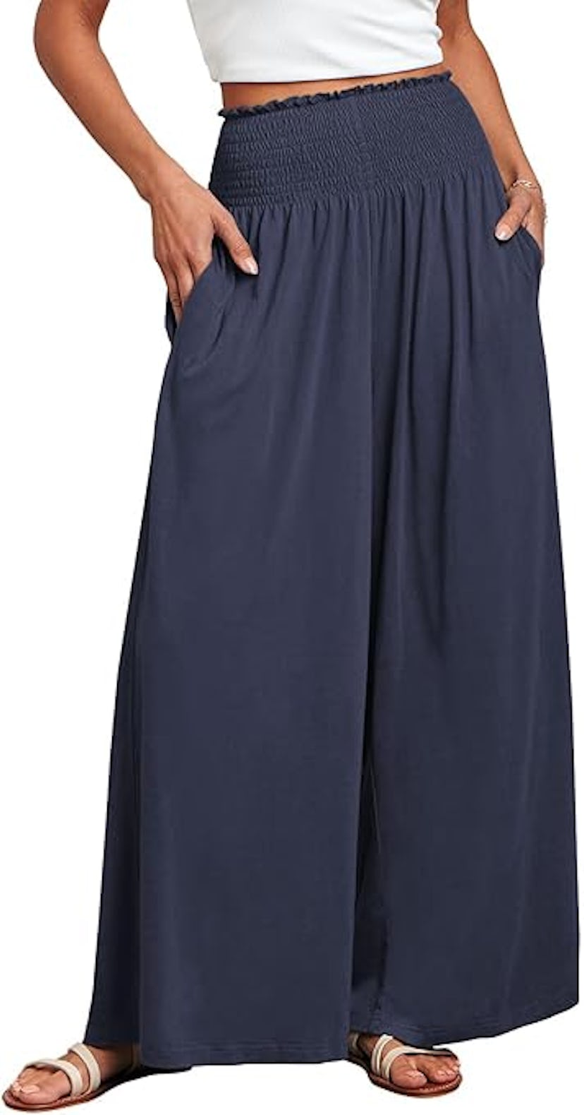 ANRABESS Smocked Wide-Leg Pants