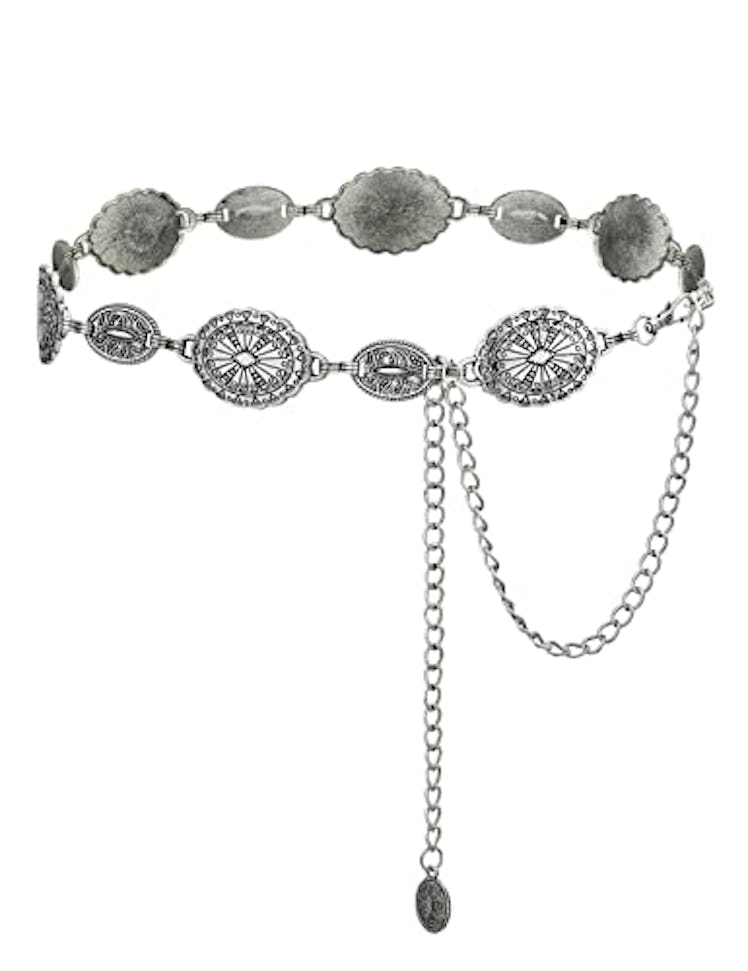 TOPACC Western Metal Oval Concho Chain Belt for Women Silver Cowgirl Belt for Dresses Jeans Country ...