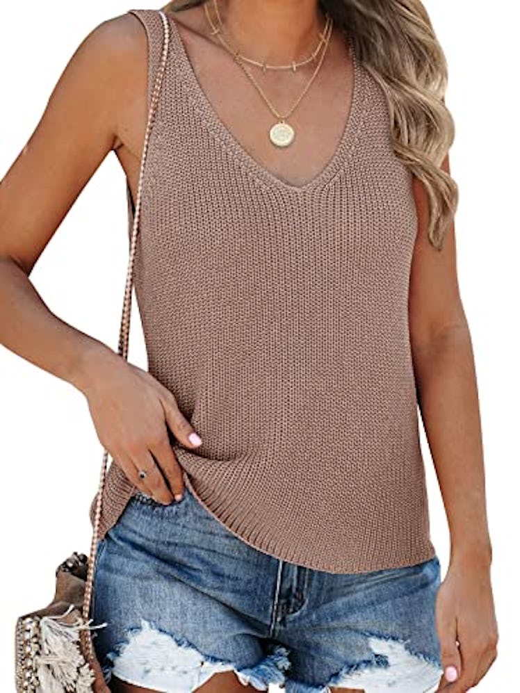  Tutorutor Sleeveless V-Neck Sweater Tank Top