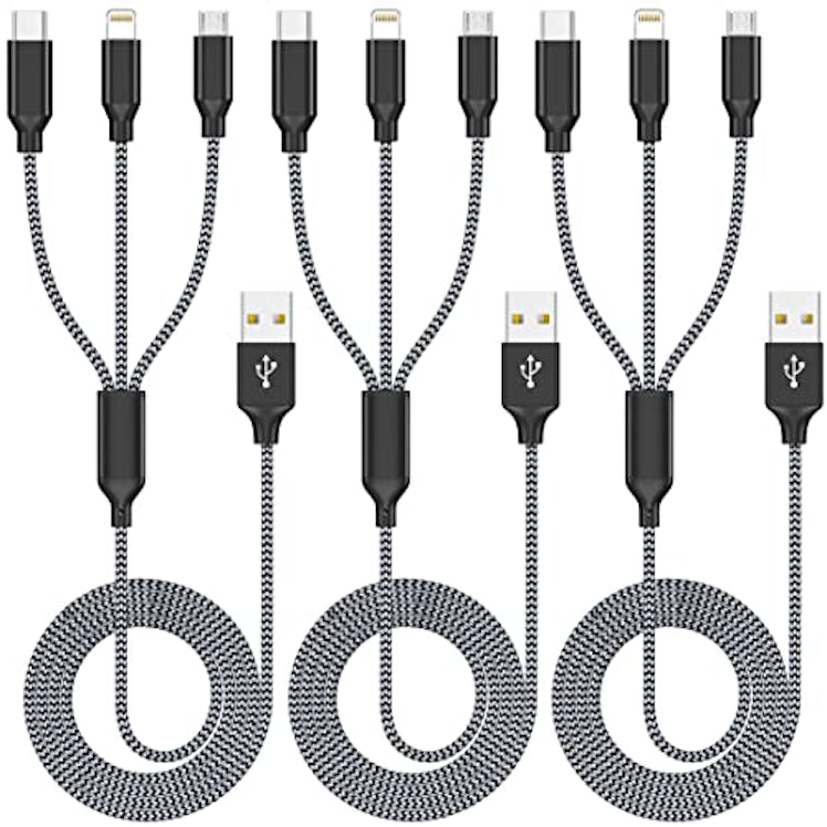 Multi Charging Cable 3Pack 4FT Multiple Charger Cable Rapid Nylon Braided Cord USB Charging Cable 3 ...