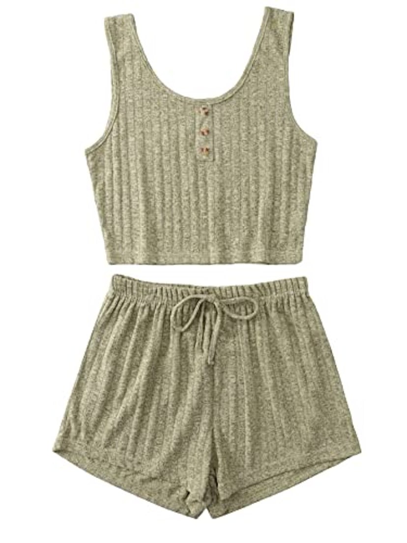 SOLY HUX Ribbed Knit Tank Top and Shorts PJ Set