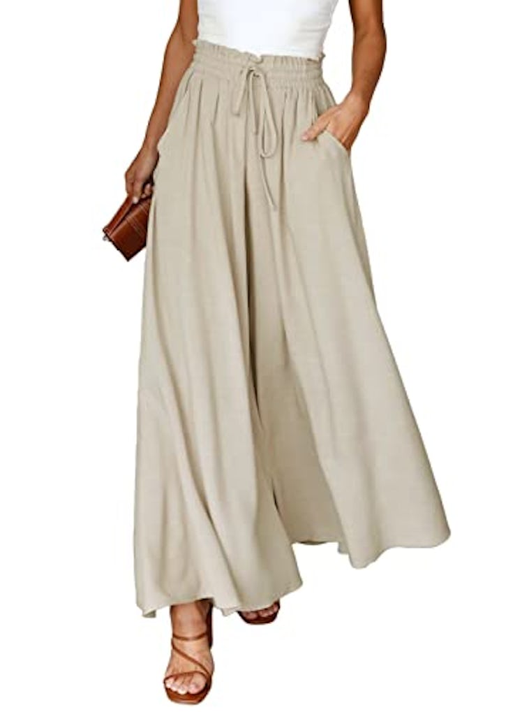Dokotoo Women Beach Fashion Womens High Waist Drawstring Wide Leg Long Pants Casual Loose Breathable...