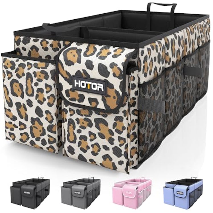 HOTOR Foldable Trunk Organizer - Leopard, SUV & Sedan Fits, 2 Compartments, 21.3"12.6"10.6" Sturdy C...