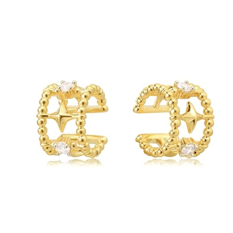 MEVECCO Gold Ear Cuff Earring 18K Gold Plated CZ Non Pierced Ear Cartilage Clip on Wrap Hoop Tiny Si...