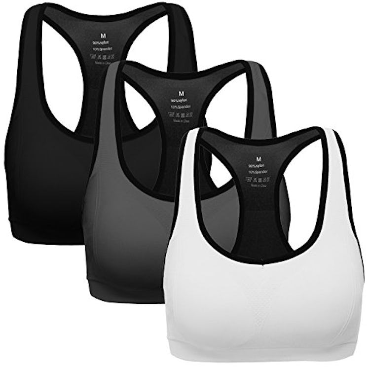 MIRITY Women Racerback Sports Bras - High Impact Workout Gym Activewear Bra Pack of 3 Color Black Gr...