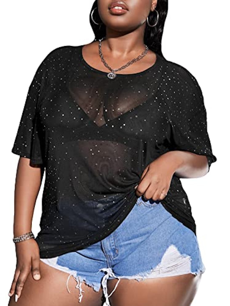 MakeMeChic Sequin Mesh Tee