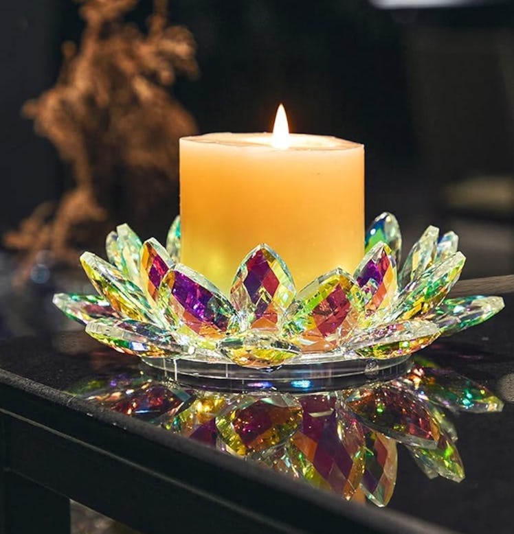 QFkris Large Crystal Lotus Candle Holder