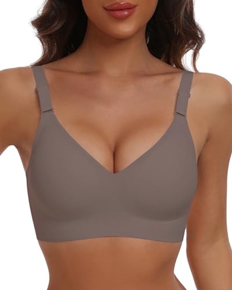 HORISUN Push Up Bras for Women Wireless Seamless Bra Plus Size(Coffee S)