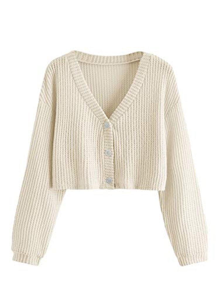 SweatyRocks Women's Long Sleeve Button Front V Neck Soft Knit Cardigan Sweaters Beige S