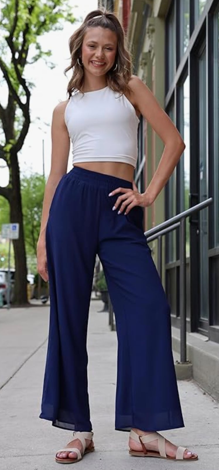 Cnlinkco Chiffon Wide Leg Pants