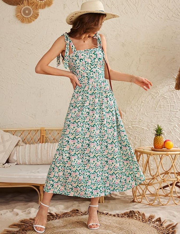 Zattcas Spaghetti-Strap Floral Maxi Dress