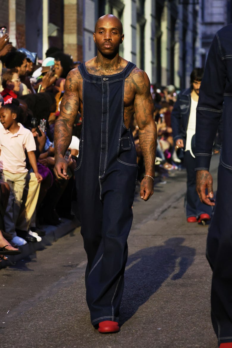 A model at the Telfar Spring 2026 show held at Cortlandt Alley on June 21, 2025 in New York, New Yor...