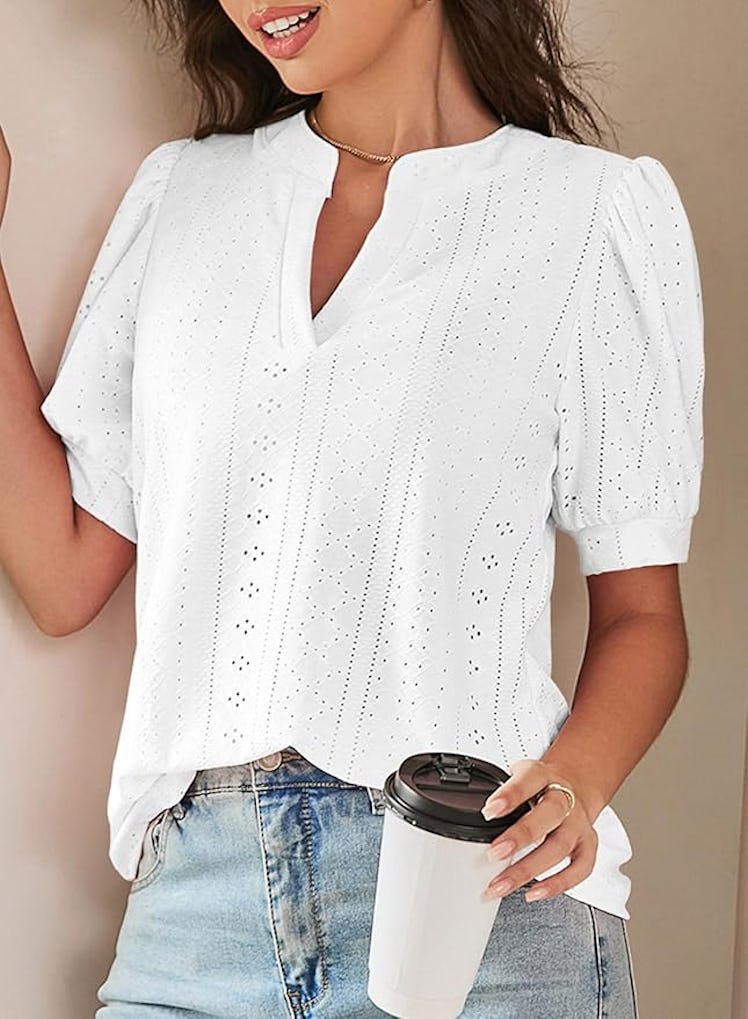 Dokotoo V-Neck Short Sleeve Lace Top