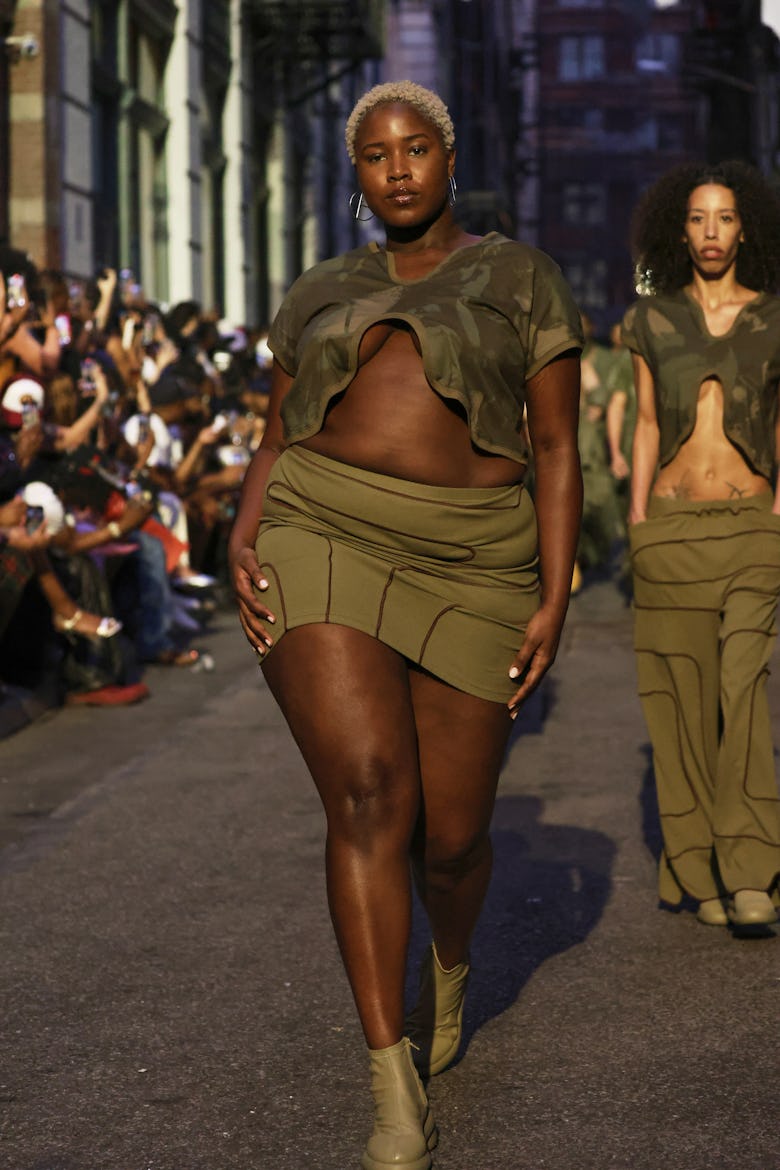 A model at the Telfar Spring 2026 show held at Cortlandt Alley on June 21, 2025 in New York, New Yor...