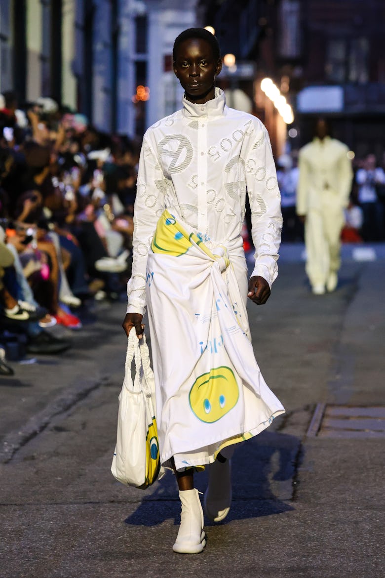 A model at the Telfar Spring 2026 show held at Cortlandt Alley on June 21, 2025 in New York, New Yor...