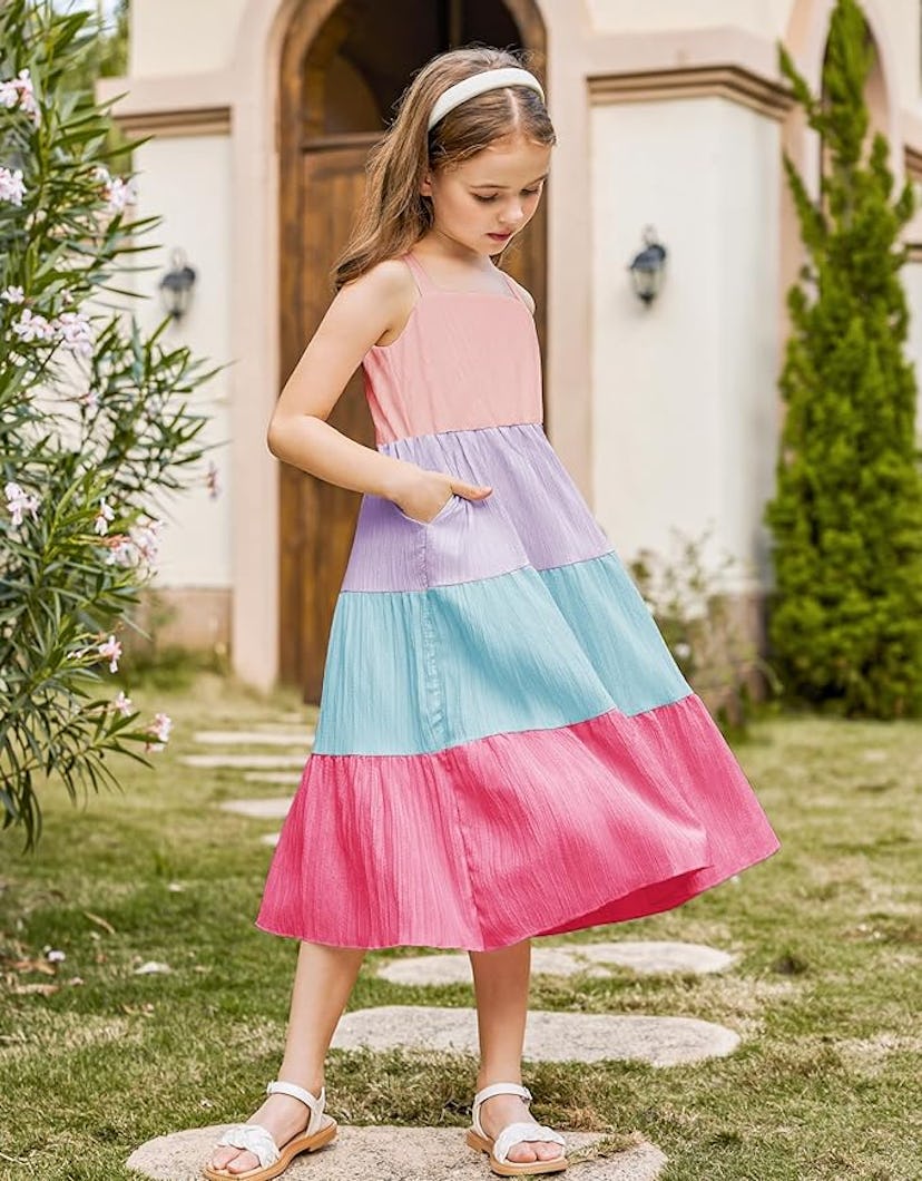 Arshiner Girl's Summer Tiered Cami Maxi Dress