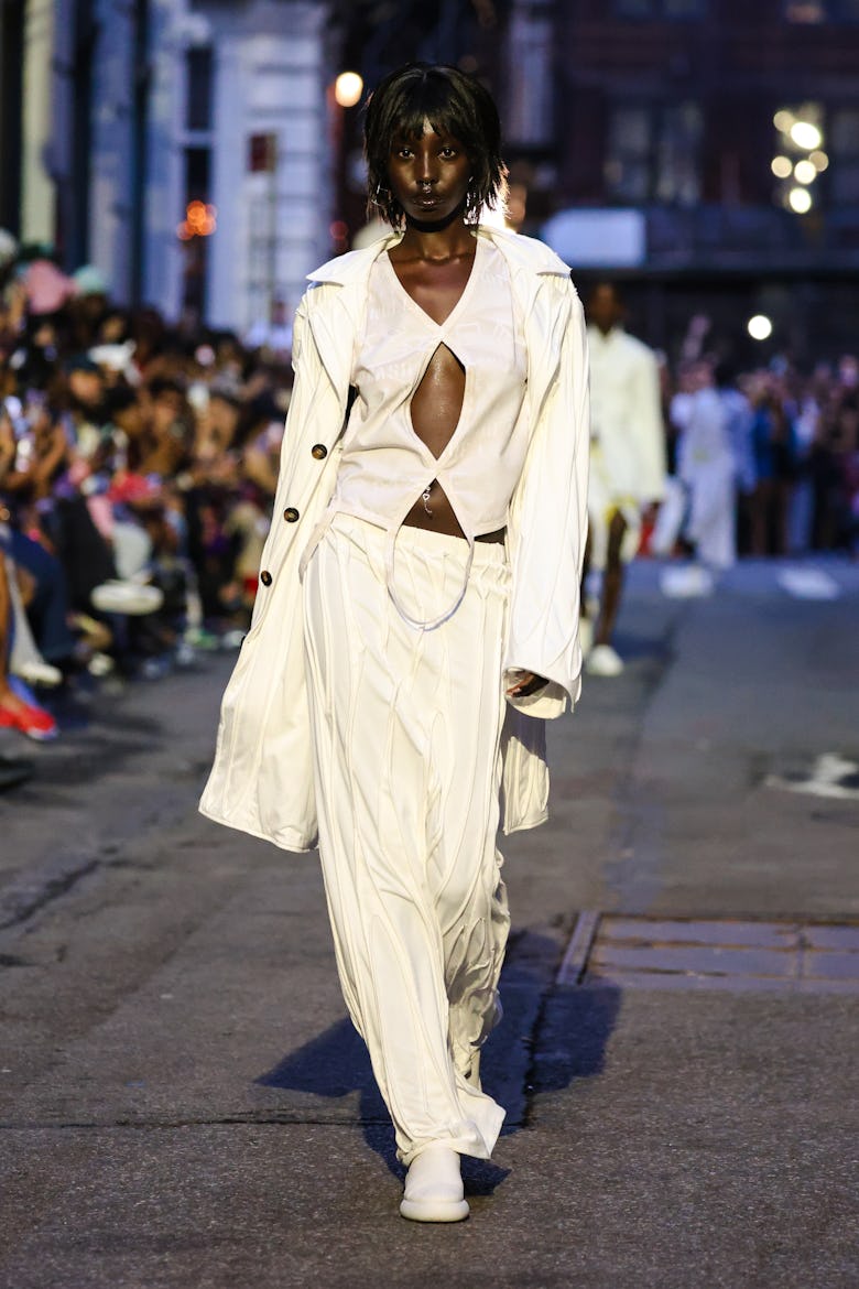 A model at the Telfar Spring 2026 show held at Cortlandt Alley on June 21, 2025 in New York, New Yor...