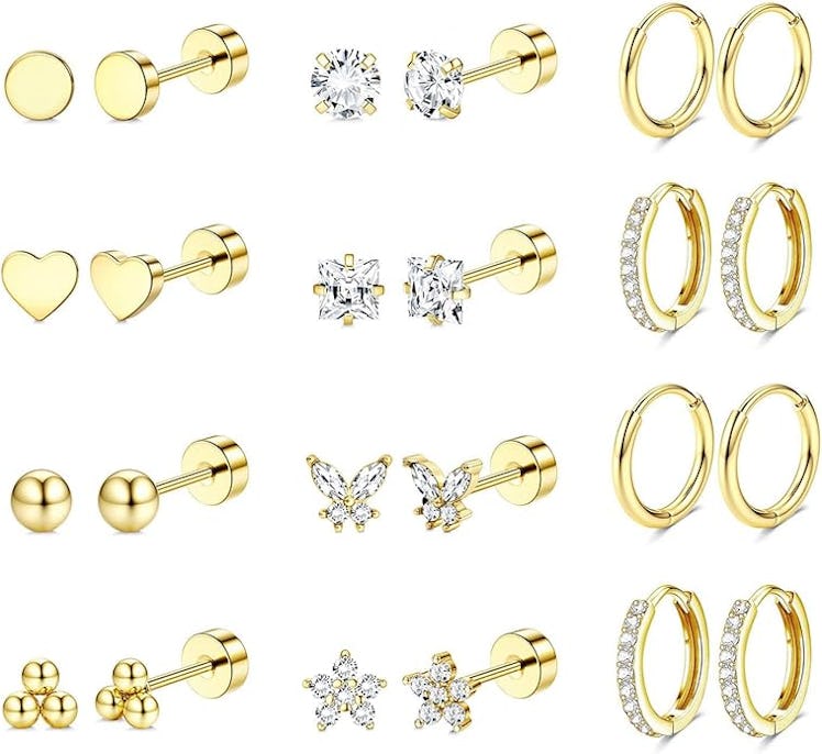 Jstyle Flatback Stud Hoop Earring Set (12 Pairs)