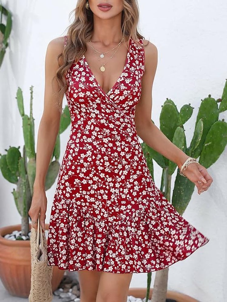 FENSACE Sleeveless Wrap V-Neck Sundress