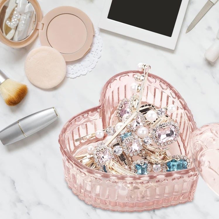 WHSLILR Glass Heart-Shaped Jewelry Box