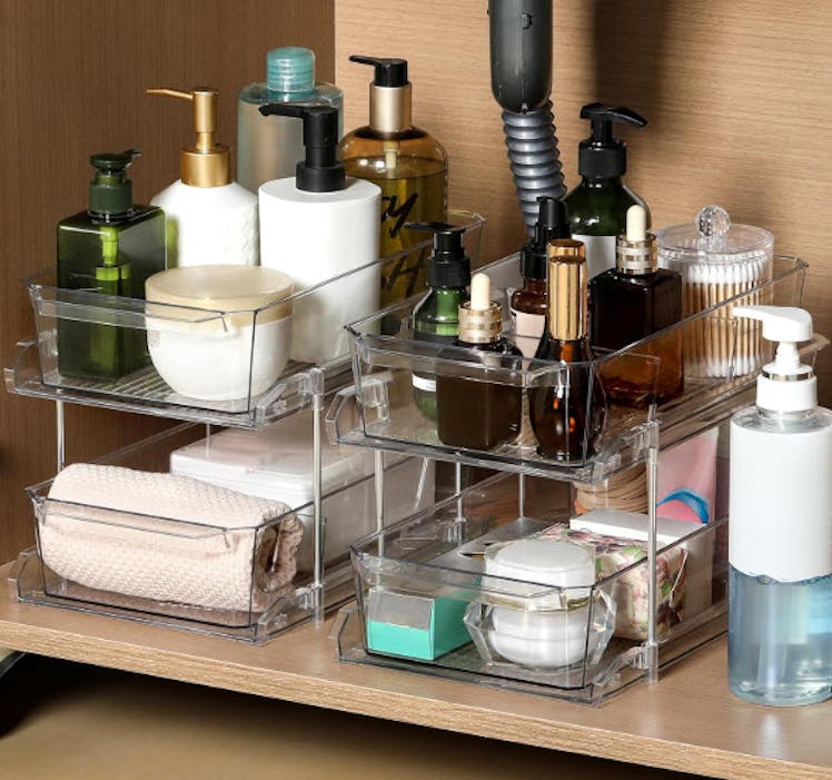 LANDNEOO 2-Tier Clear Organizer with Dividers (Set of 2)