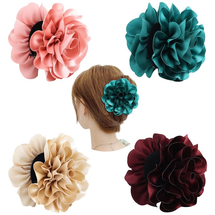 Dizila Claw Clips with Satin Flower (4-Pack)