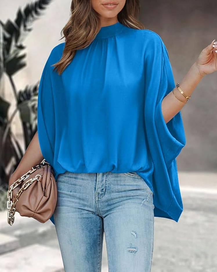 BTFBM Mock Neck Batwing Blouse