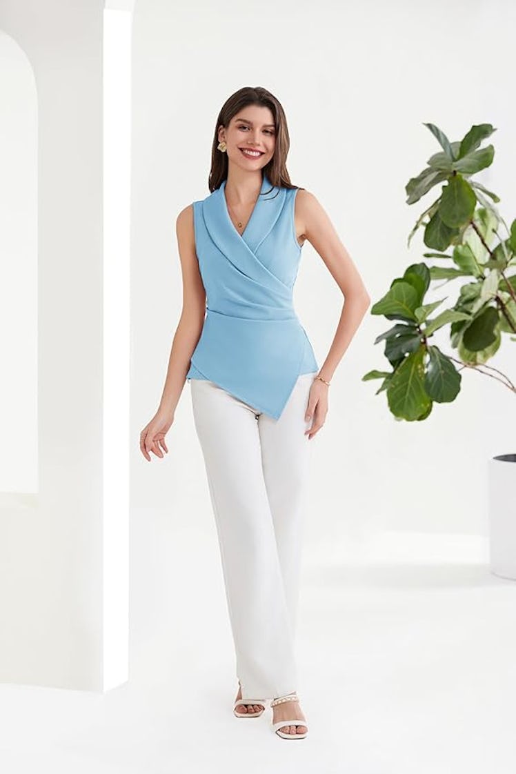 GRACE KARIN Asymmetrical Wrap Blouse