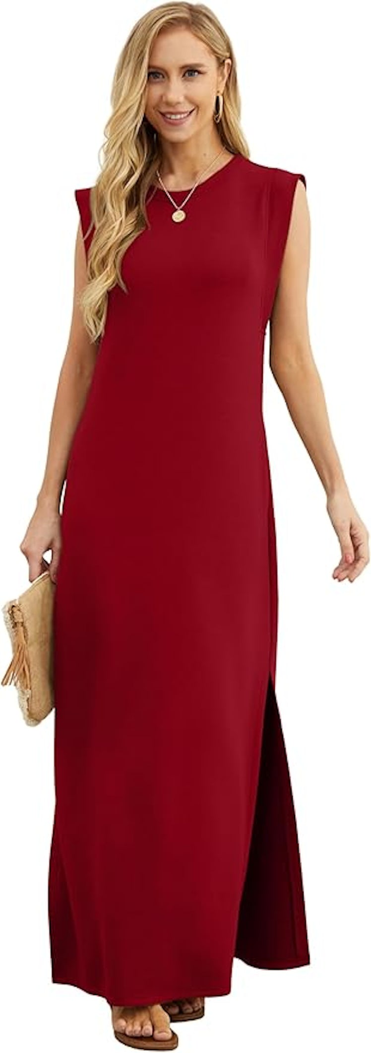 GRECERELLE Round-Neck Split Maxi Dress