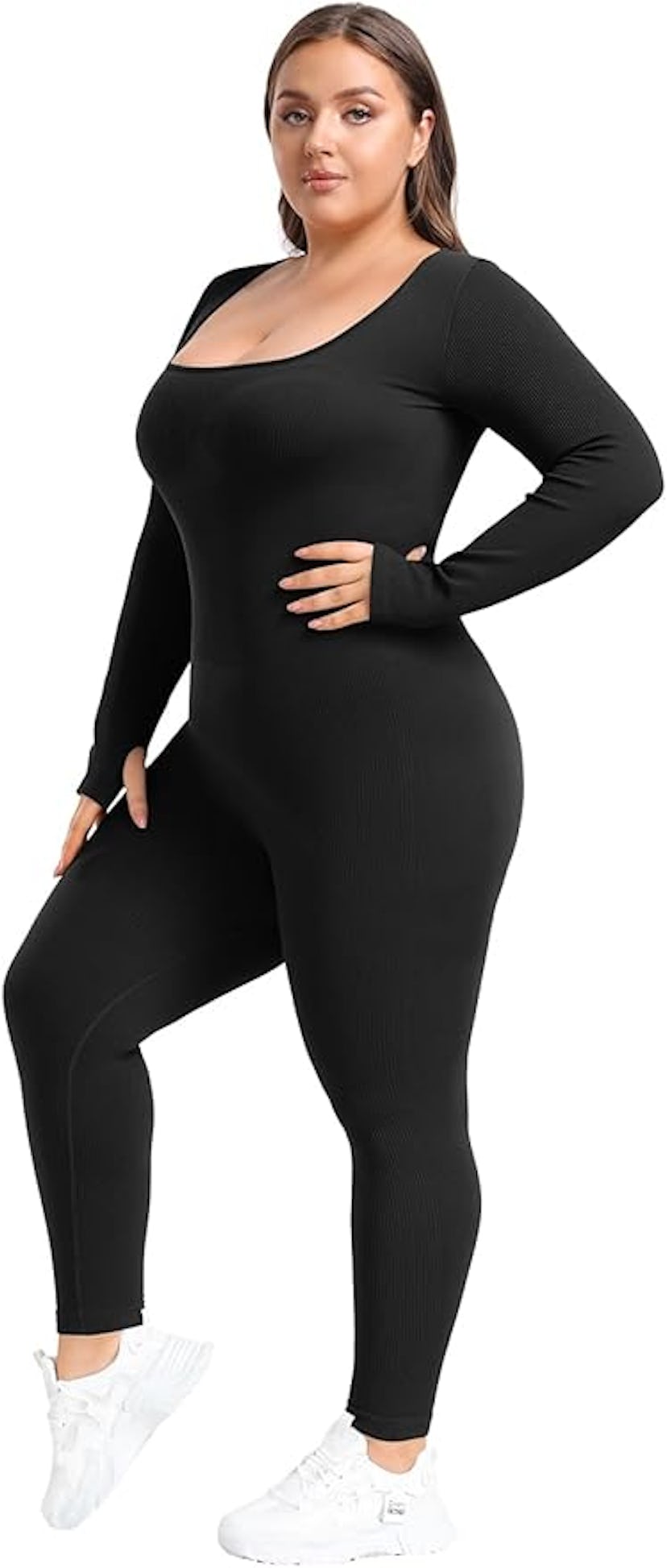 BLEVONH Square Neck Long Sleeve Jumpsuit