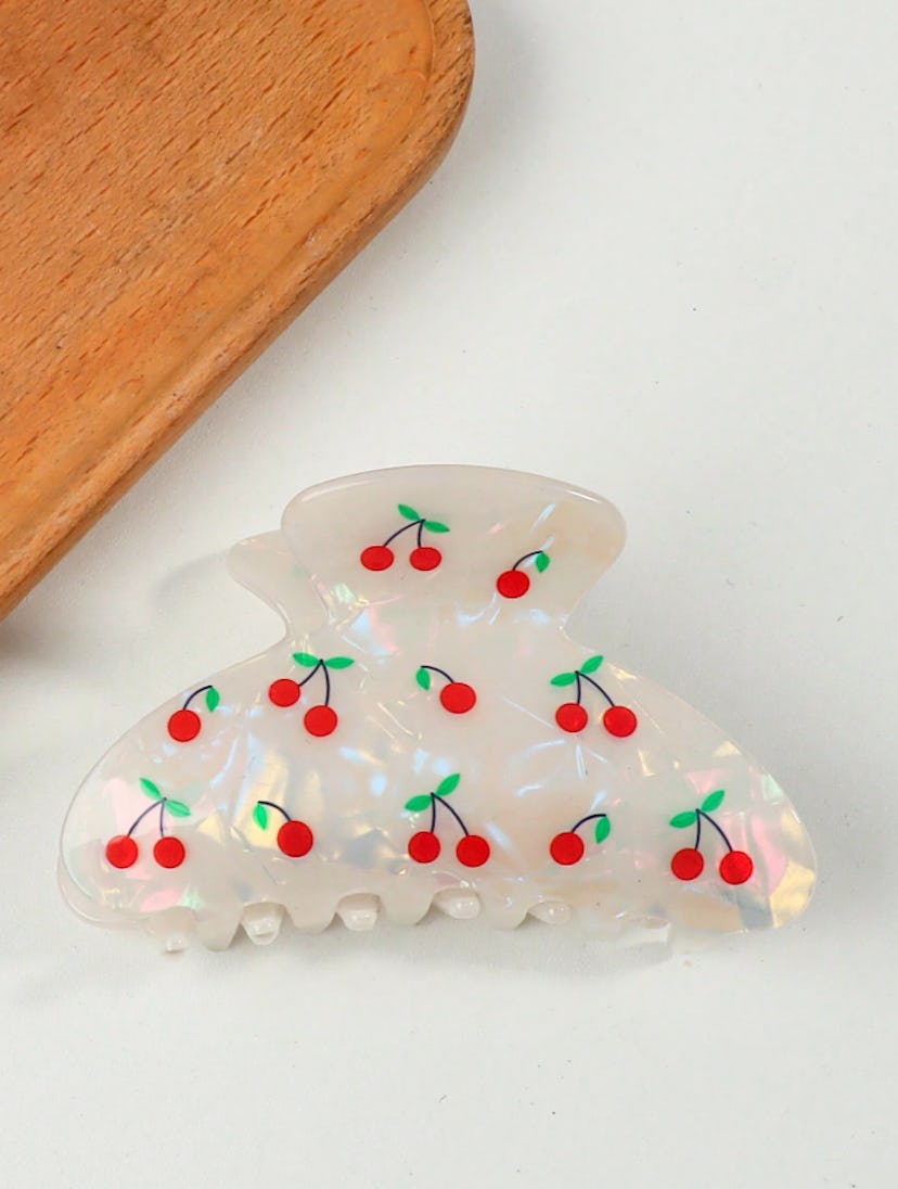 Medium Size Acrylic Alligator Hair Clip With Cherry Print, in a story about cute summer hair accesso...
