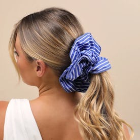 Kiraz Blue and White Striped Oversized Scrunchie from lulu's in a story about summer hair accessorie...