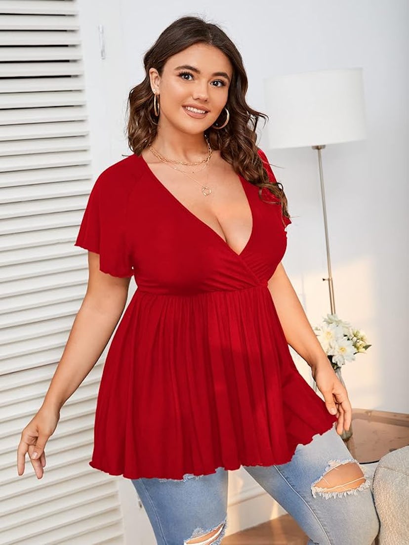 SweatyRocks Short Sleeve V-Neck Peplum Top