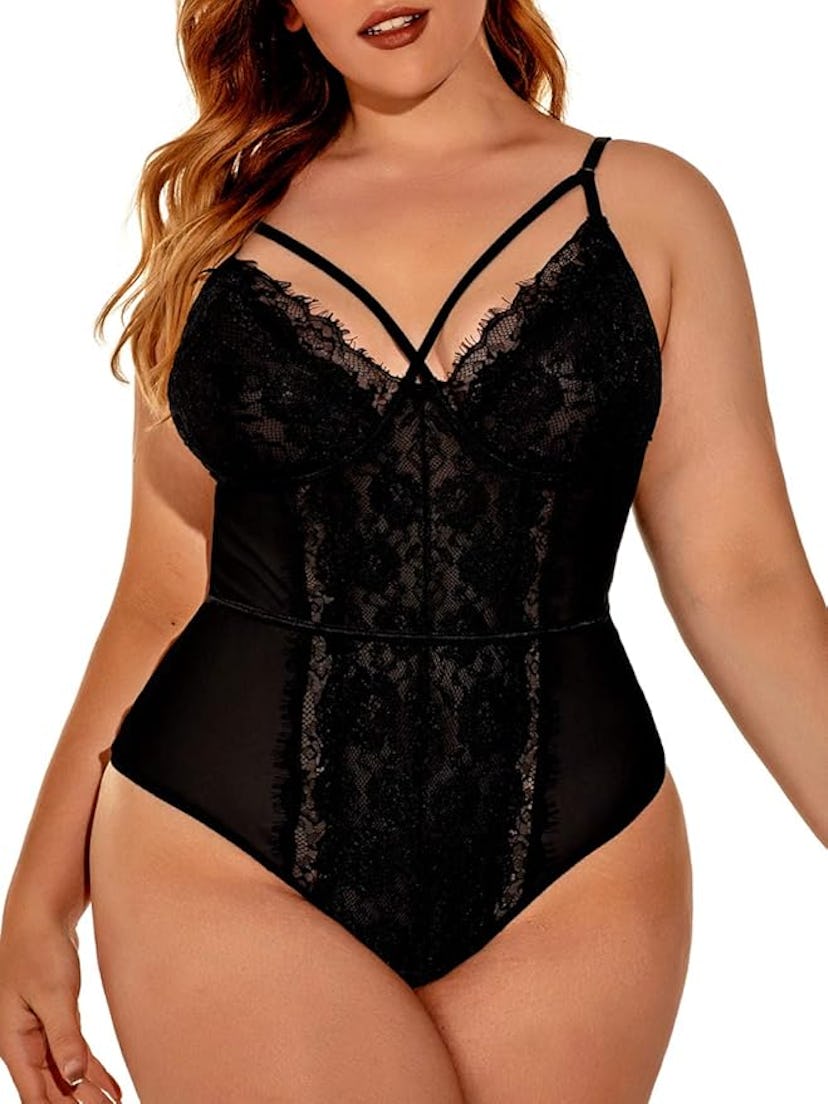 Kaei&Shi Eyelash Lace Bodysuit