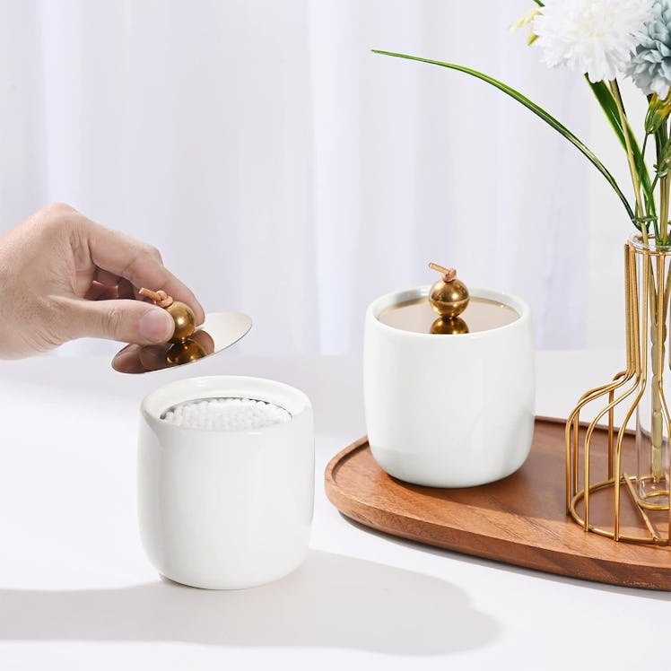 Satu Brown Ceramic Q-Tip Holder (2-Pack)