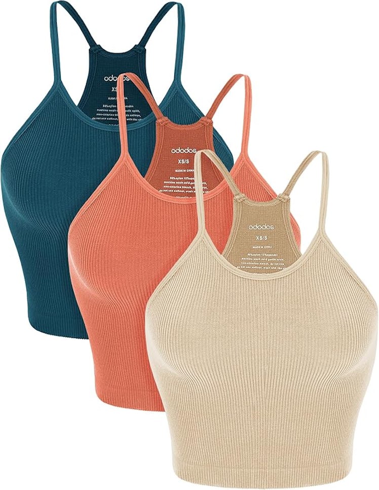 ODODOS Rib Knit Crop Tank Tops (3-Pack)