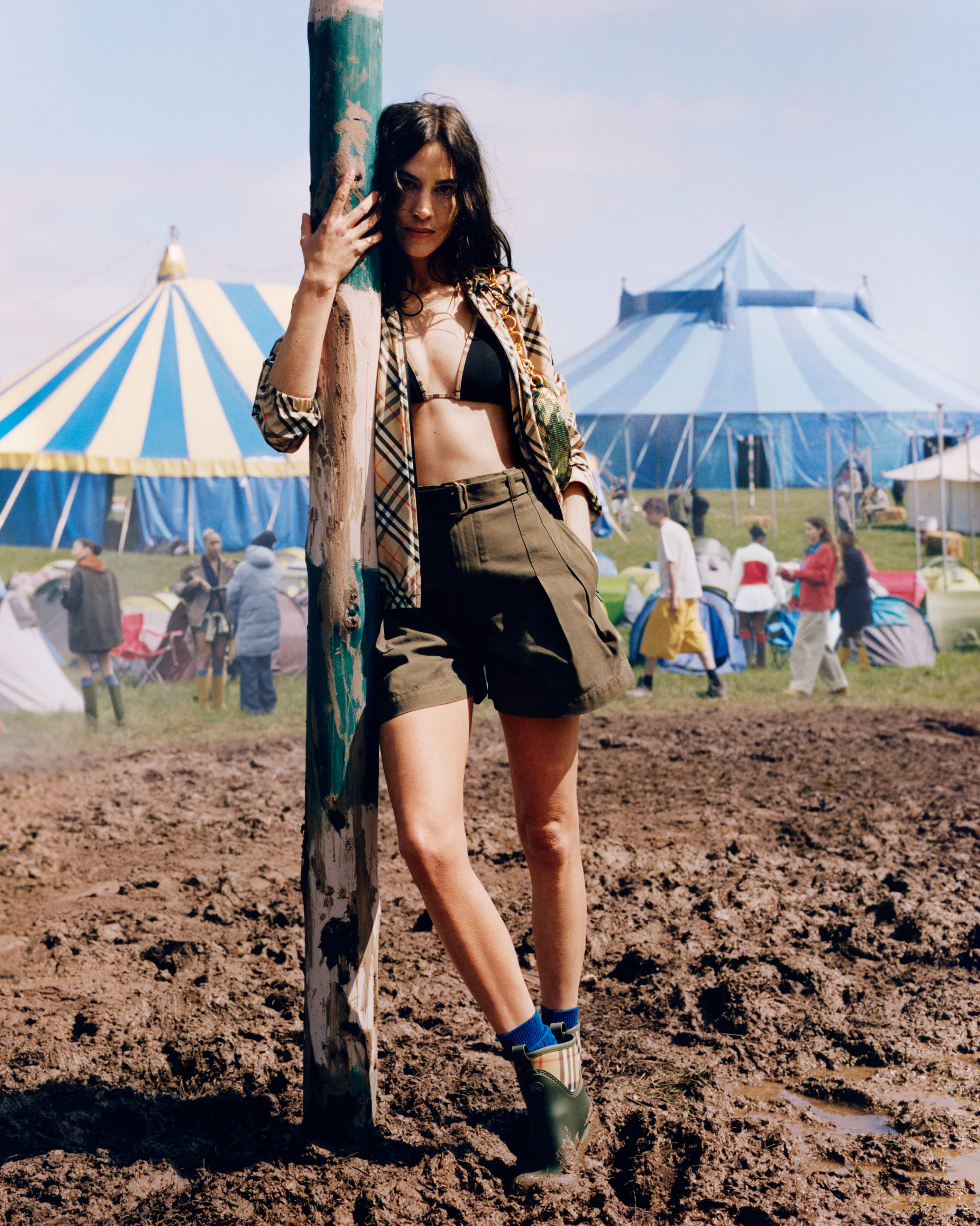 Alexa Chung Gets Muddy In Sequins & Wellies For Burberry