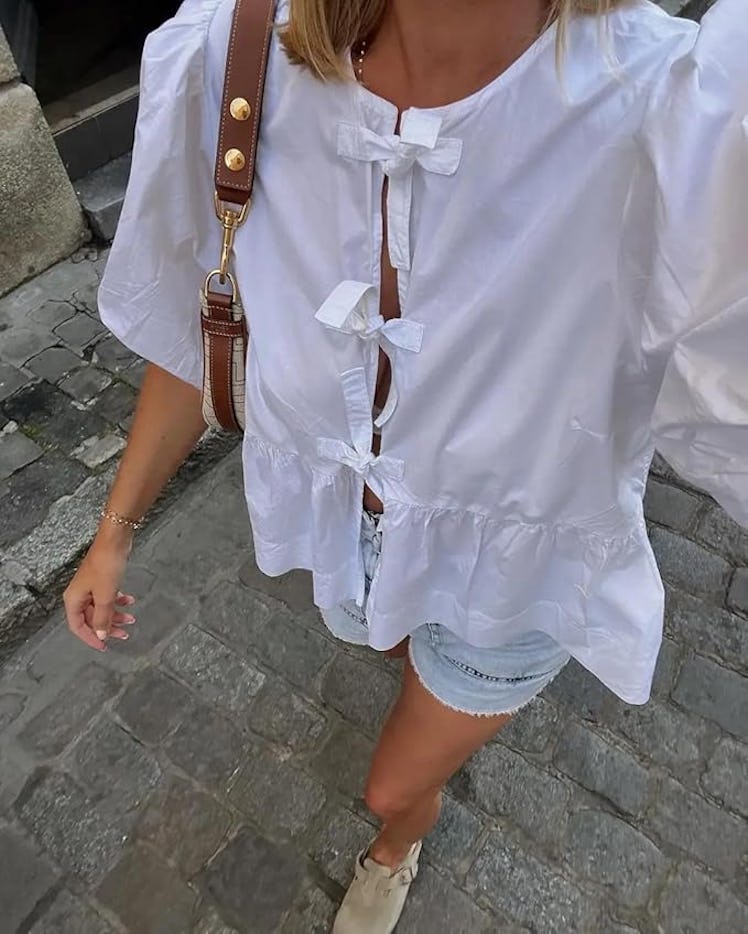 MANGMAO Tie Front Top