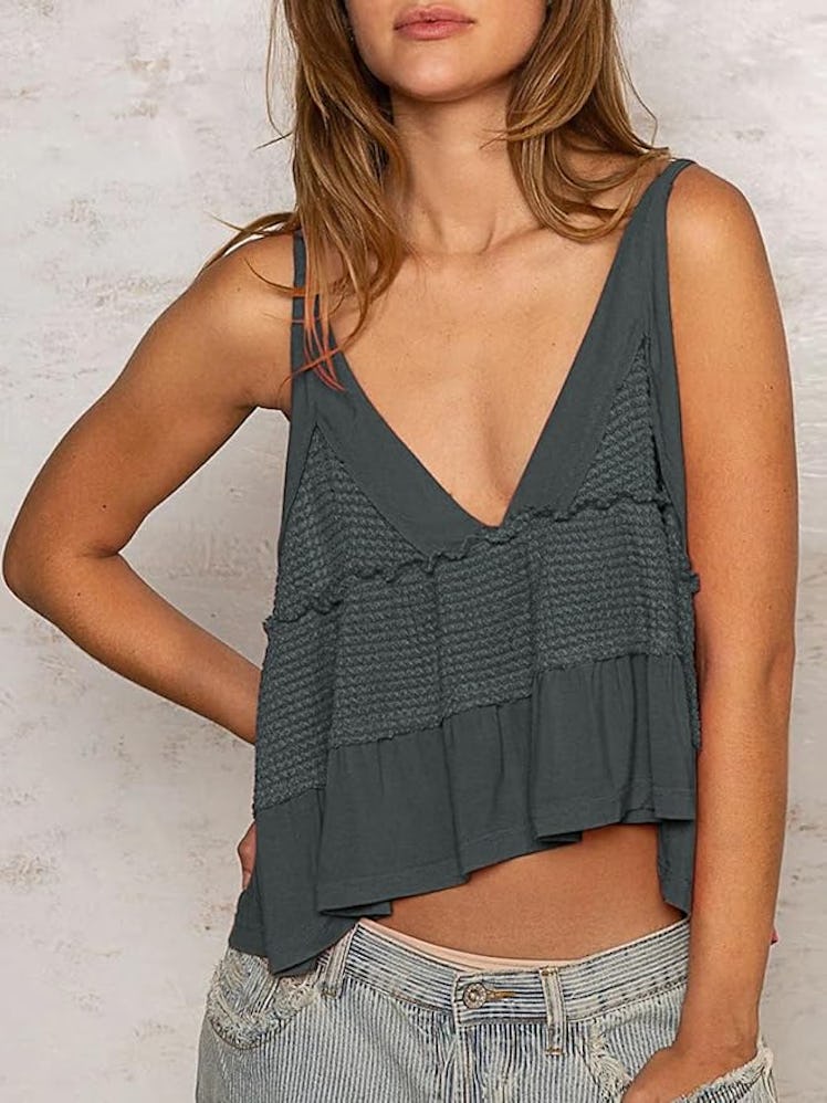 VNIRA Babydoll V-Neck Ruffle Tank Top
