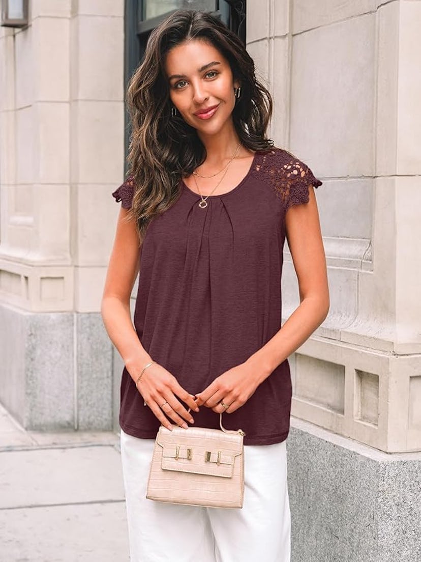 AUTOMET Pleated Lace Top
